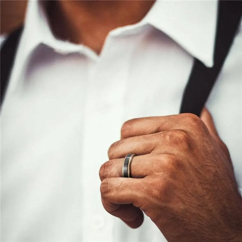 Black Tungsten with Gold Edges Men's Wedding Band