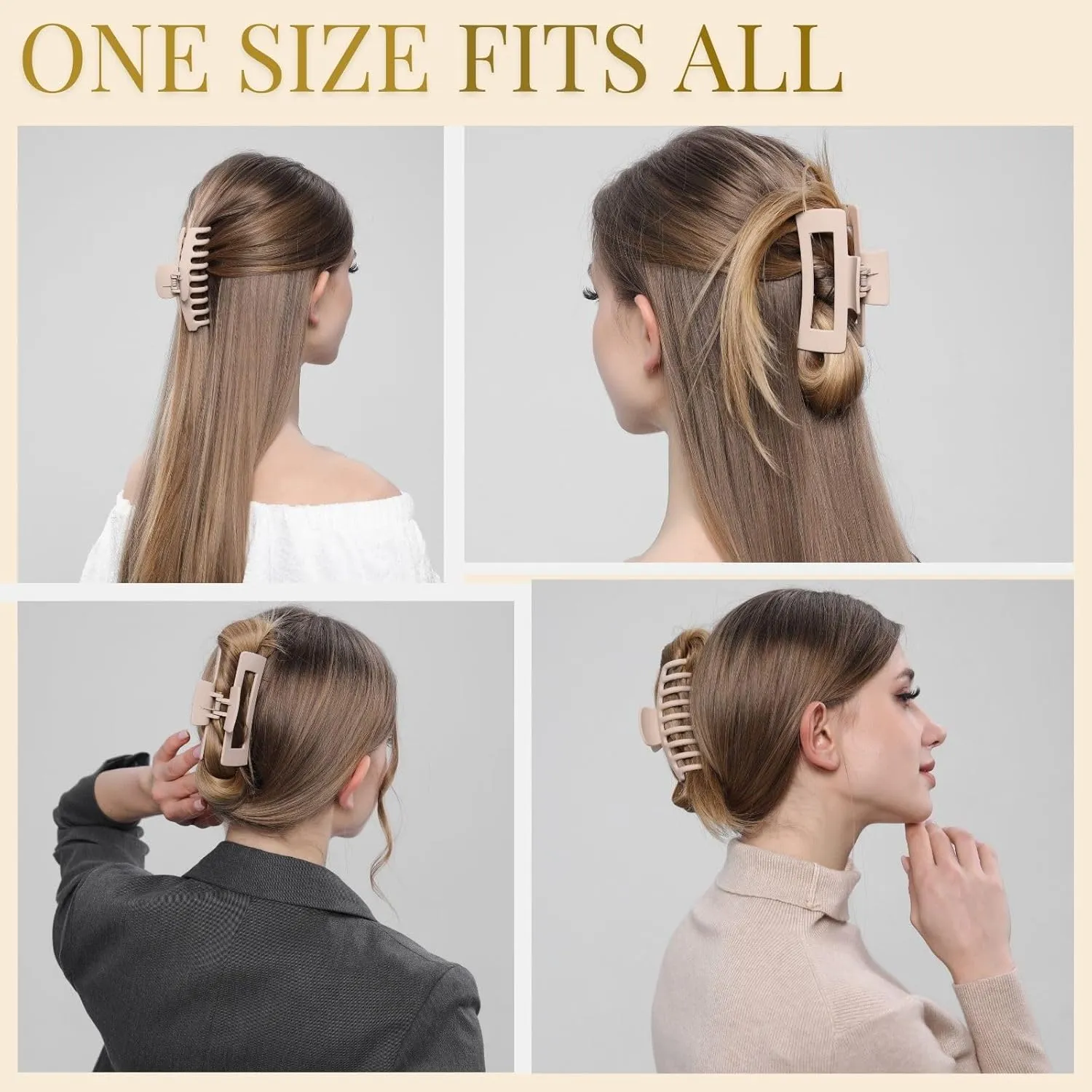 Blond Hair Clips for Women - 8 Pack 4.3 Inch Large Hair Claw Clips for Women Thin Thick Curly Hair, Big Matte Banana Clips,Strong Hold jaw clips