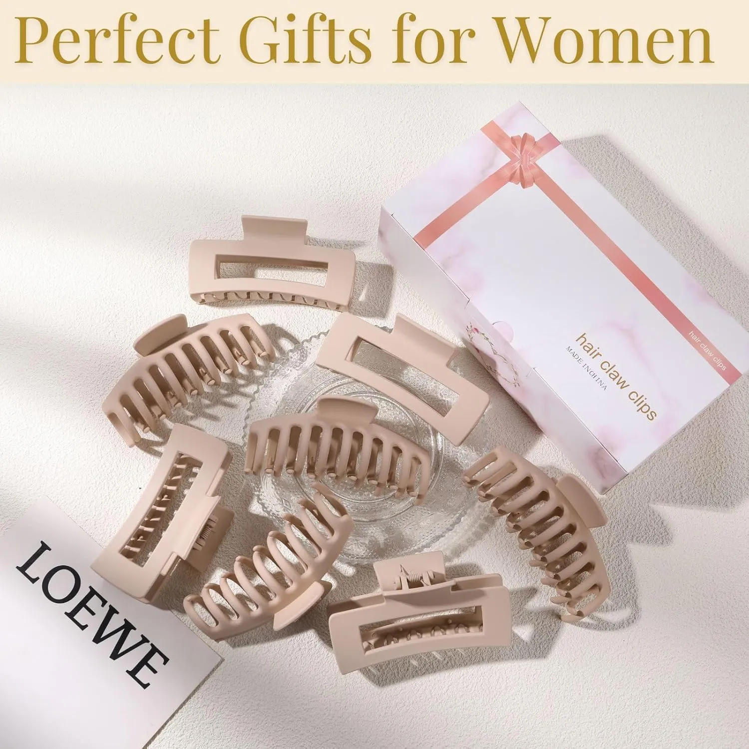 Blond Hair Clips for Women - 8 Pack 4.3 Inch Large Hair Claw Clips for Women Thin Thick Curly Hair, Big Matte Banana Clips,Strong Hold jaw clips