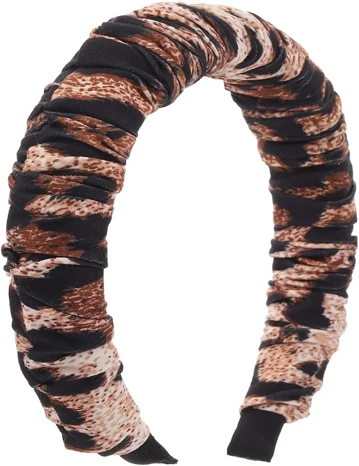 Boho Headband Wide Leopard Hair Bands Elastic Ruched Scrunchies Hairband Fashion Hair Hoop Hair Accessories for Women