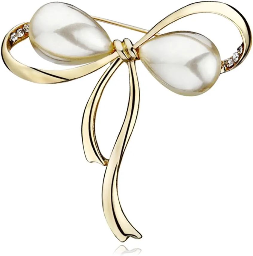 Bow Brooches Imitation Pearl Simple Bowknot Clip Pin for Women Dress Shawl