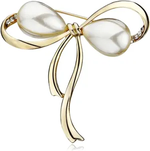 Bow Brooches Imitation Pearl Simple Bowknot Clip Pin for Women Dress Shawl
