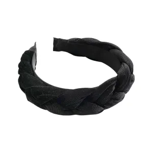 Braided Hair Band Velvet Braided Headband Women's Wide Vintage Padded Headband For Women And Girls Head Bands Sweat (Black, One Size)