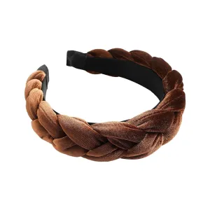 Braided Hair Band Velvet Braided Headband Women's Wide Vintage Padded Headband For Women And Girls Head Bands Sweat (Coffee, One Size)