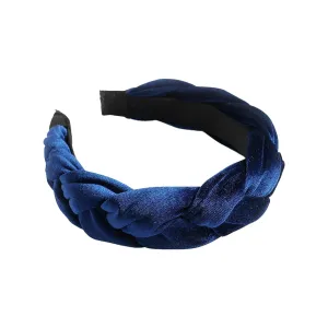 Braided Hair Band Velvet Braided Headband Women's Wide Vintage Padded Headband For Women And Girls Head Bands Sweat (Navy, One Size)