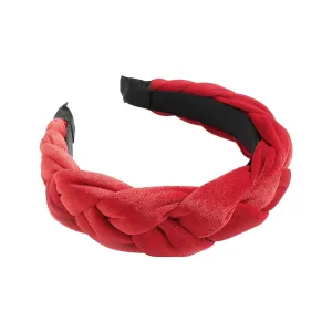 Braided Hair Band Velvet Braided Headband Women's Wide Vintage Padded Headband For Women And Girls Head Bands Sweat (Red, One Size)