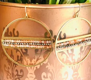 Brass Ring Gemstone Earrings/Pyrite Earrings/Hoops