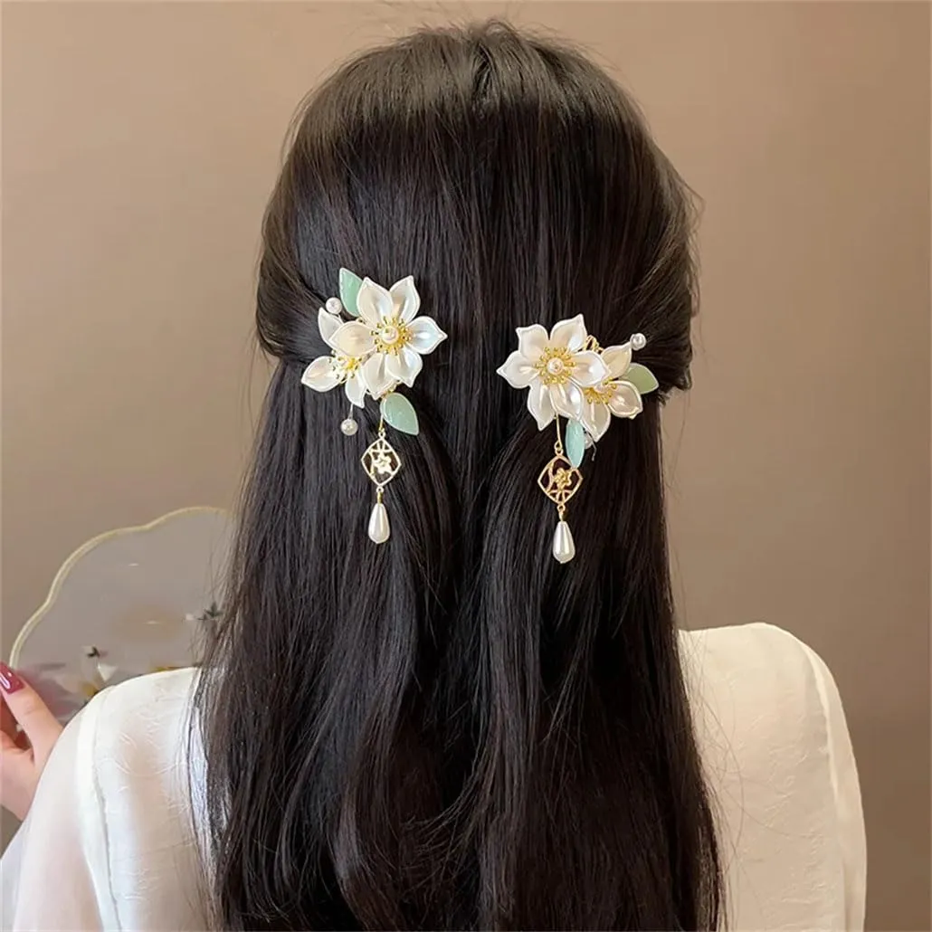 Bridal Hair Accessories Set Long Tassel Vintage Hairpins Flower Handmade Hair Sticks For Wedding