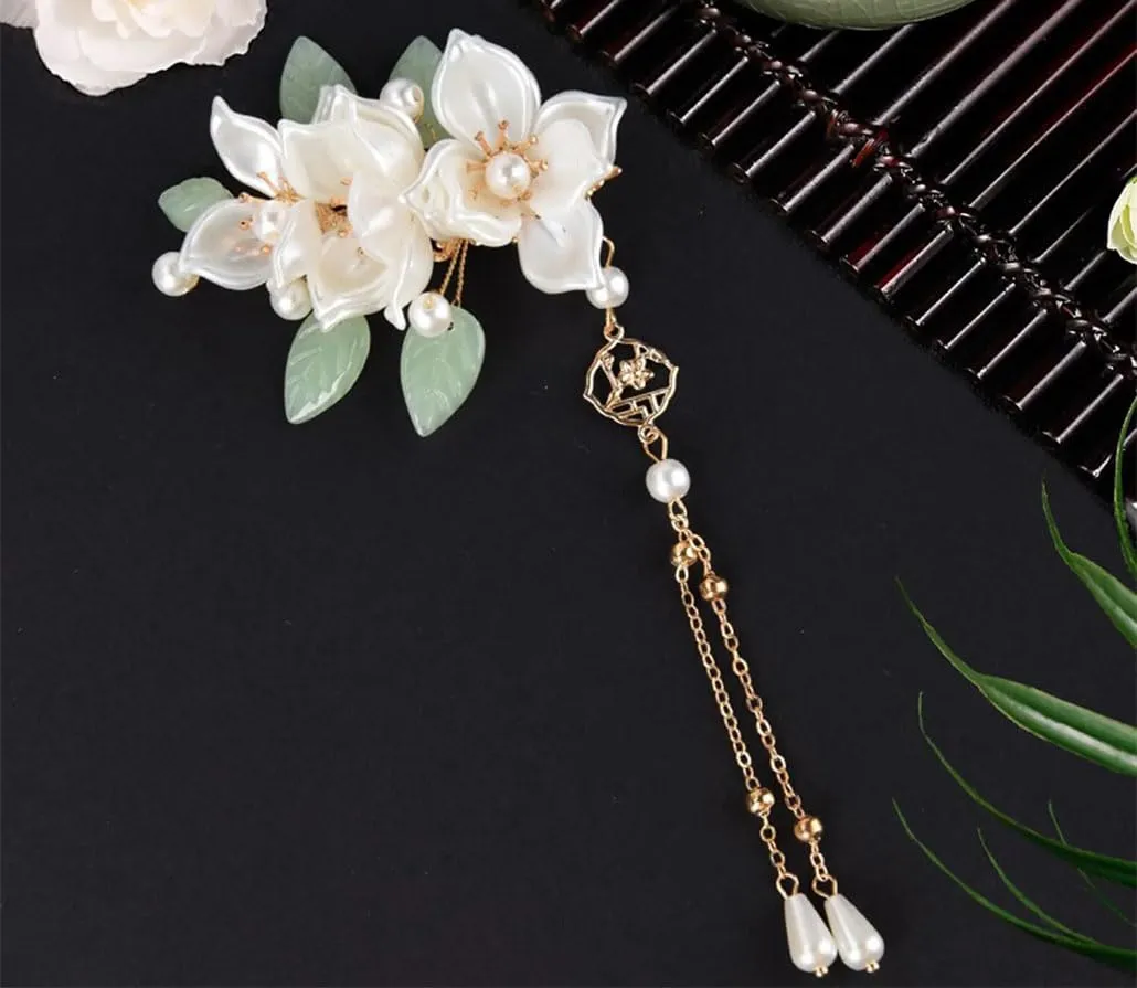 Bridal Hair Accessories Set Long Tassel Vintage Hairpins Flower Handmade Hair Sticks For Wedding