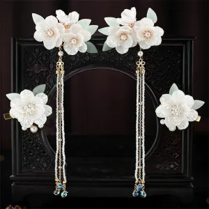 Bridal Hair Accessories Set Long Tassel Vintage Hairpins Flower Handmade Hair Sticks For Wedding