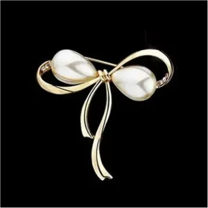 Brooch Pin for Women Bow Brooches Rhinestone Inmitation Pearls Brooch Pin For Women Sweater Shawl Clips Faux Pearral Brooch Pins for Women Lays Jewelry Accessories Christmas Brooches ( Color : Gold )