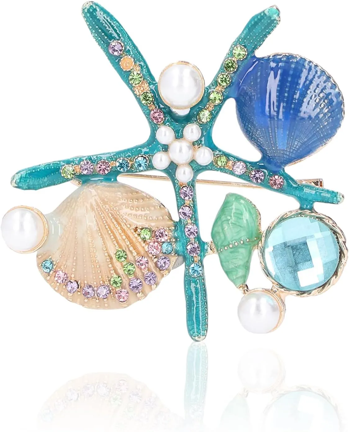 Brooches for Women, Starfish Shell Pearl Brooch Elegant Jewelry Fashionable Gifts Hand Crafted Ladies Brooches Pin