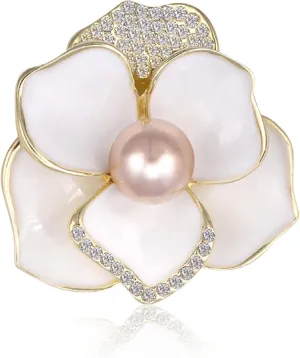 Brooches for Women White Pearl Flower- Austrian Rhinestone Brooch Jewelry - Ladies Wedding Bouquet Brooches Pin for Birthday, Christmas, Anniversary
