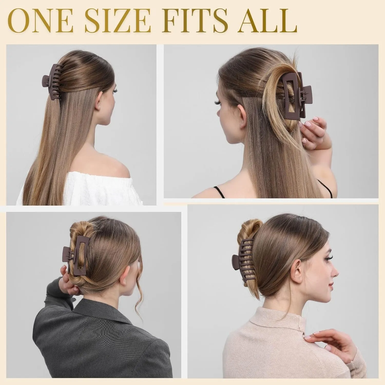 Brown Hair Clips for Women - 8 Pack 4.3 Inch Large Hair Claw Clips for Women Thin Thick Curly Hair, Big Matte Banana Clips,Strong Hold jaw clips
