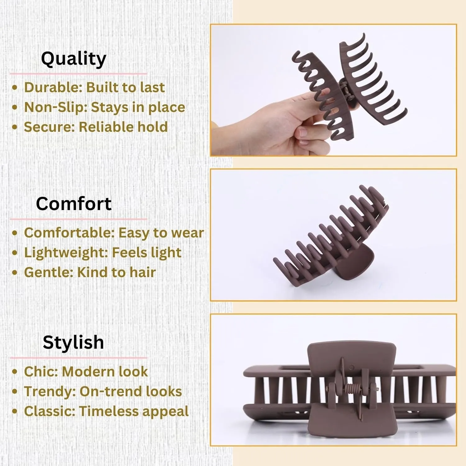 Brown Hair Clips for Women - 8 Pack 4.3 Inch Large Hair Claw Clips for Women Thin Thick Curly Hair, Big Matte Banana Clips,Strong Hold jaw clips