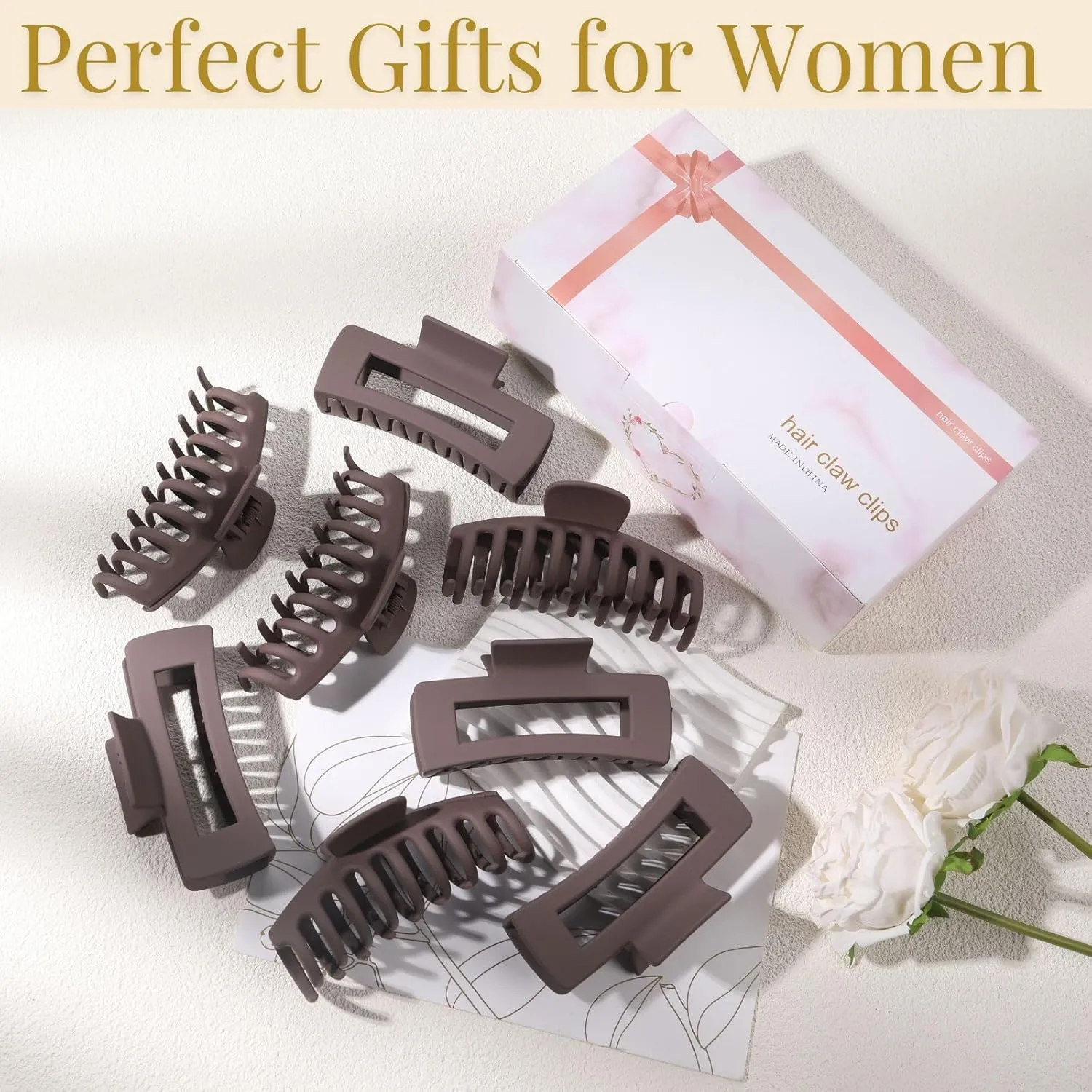 Brown Hair Clips for Women - 8 Pack 4.3 Inch Large Hair Claw Clips for Women Thin Thick Curly Hair, Big Matte Banana Clips,Strong Hold jaw clips