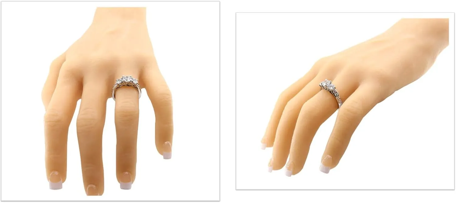 Central Diamond Center 3 Stone Past Present Future Ring also matching band your choice Gold-Silver Cz-2.50ctw & 3.50ctw