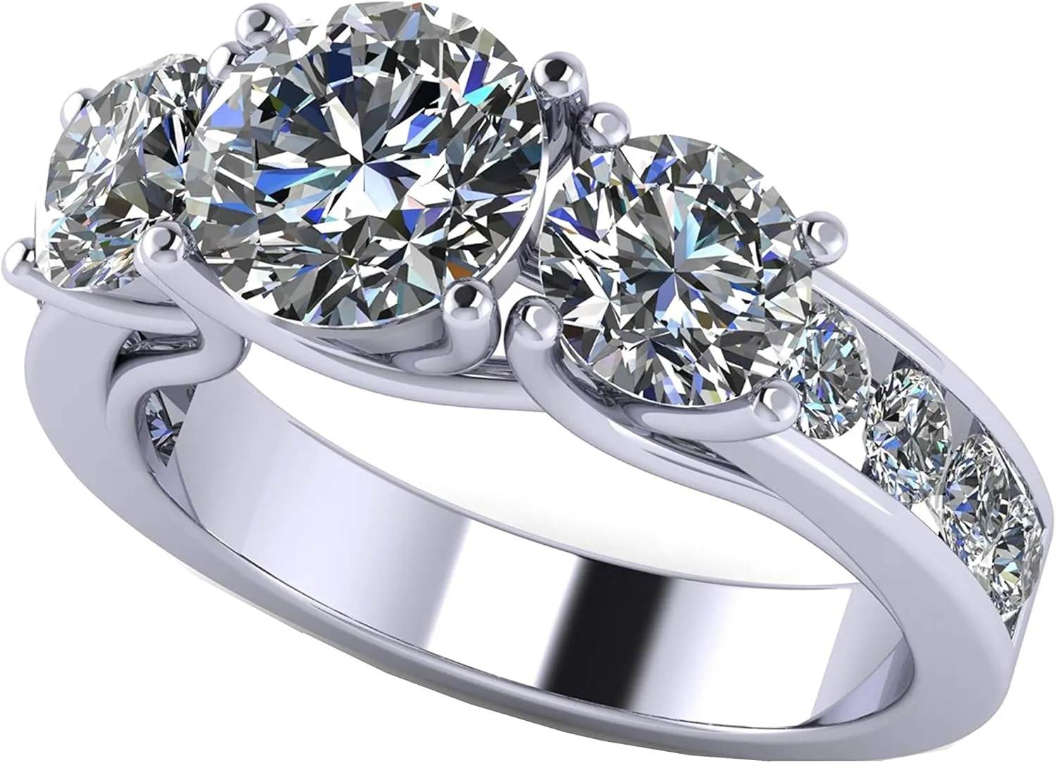 Central Diamond Center 3 Stone Past Present Future Ring also matching band your choice Gold-Silver Cz-2.50ctw & 3.50ctw