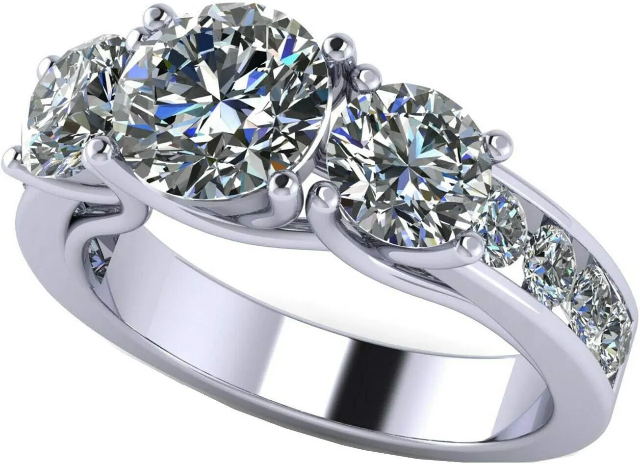 Central Diamond Center 3 Stone Past Present Future Ring also matching band your choice Gold-Silver Cz-2.50ctw & 3.50ctw