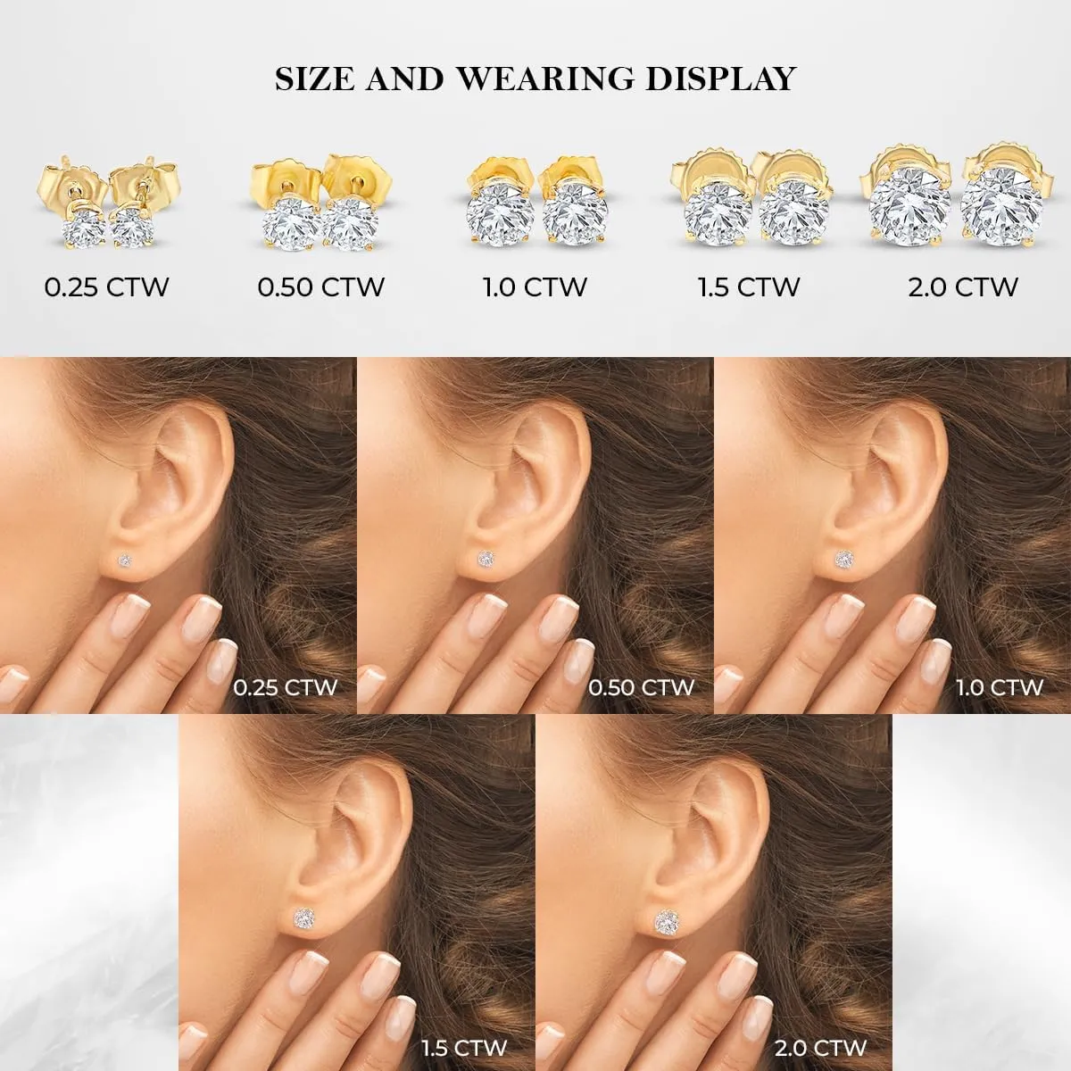 Certified 1/4-3.0 Carat Lab Grown Diamond Earrings in 14K Gold, Premium Collection of Diamond Stud Earrings for Women and Men, Quality Studs in Exceptional Color/Clarity