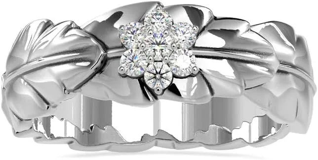 Certified Leaf Shape Ring in 14K White/Yellow/Rose Gold with 0.13 Ct Round Natural Diamonds Wedding Ring for Women | Natural Diamond Ring for Her | Anniversary Ring for Her (Color-Clarity: IJ-SI)