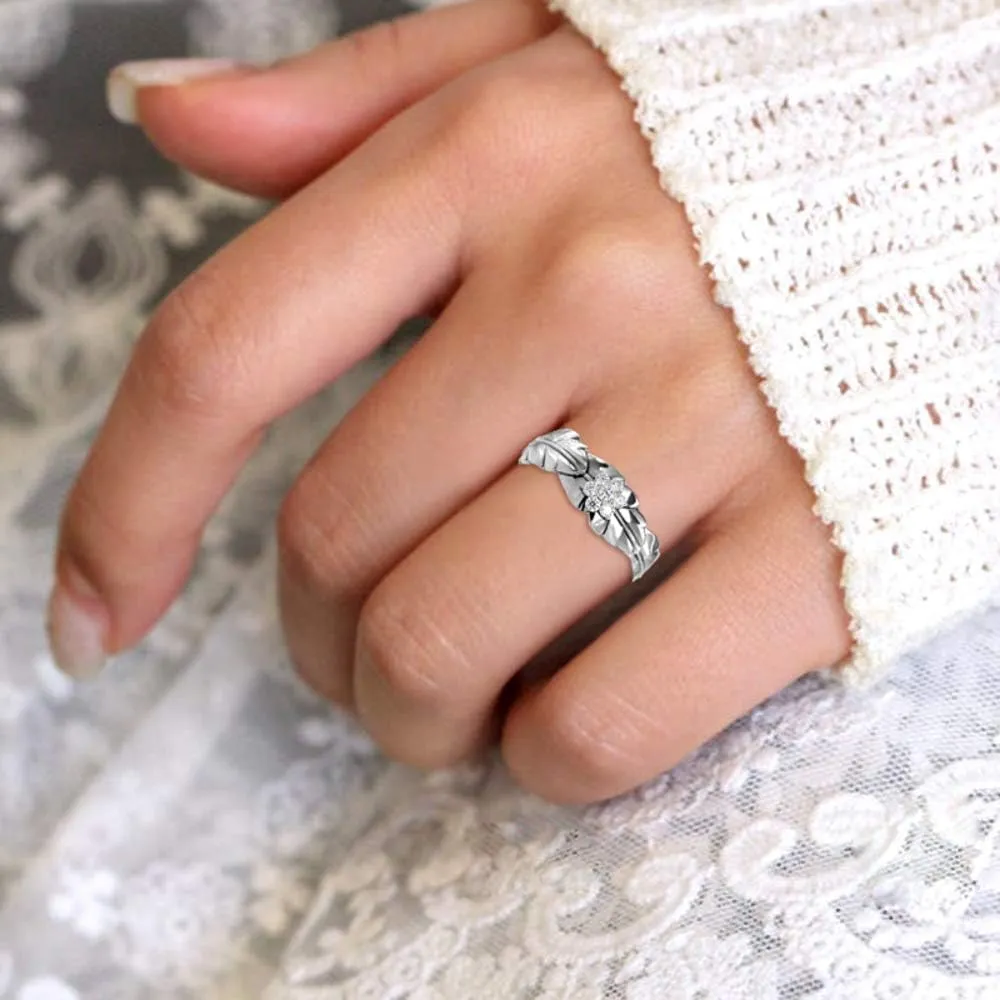 Certified Leaf Shape Ring in 14K White/Yellow/Rose Gold with 0.13 Ct Round Natural Diamonds Wedding Ring for Women | Natural Diamond Ring for Her | Anniversary Ring for Her (Color-Clarity: IJ-SI)