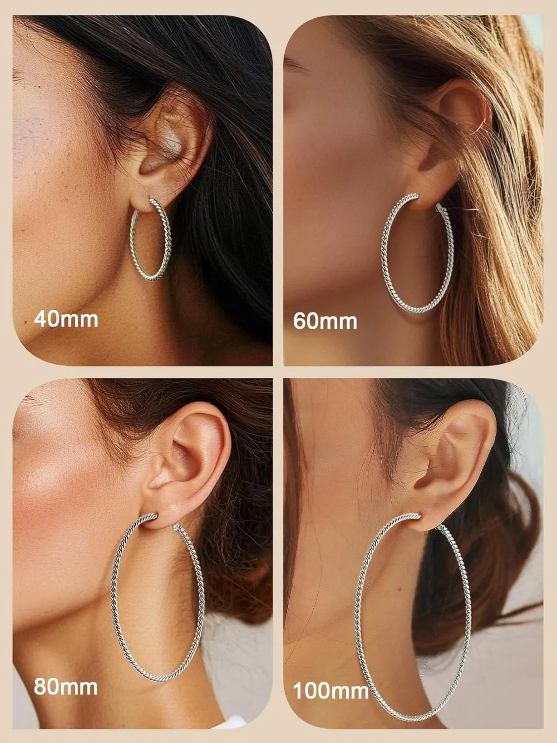 ChainsProMax 40-100MM Twisted Hoop Earrings, Hypoallergenic Stainless Steel/14K Gold Plated/Black Earrings-with Gift Box