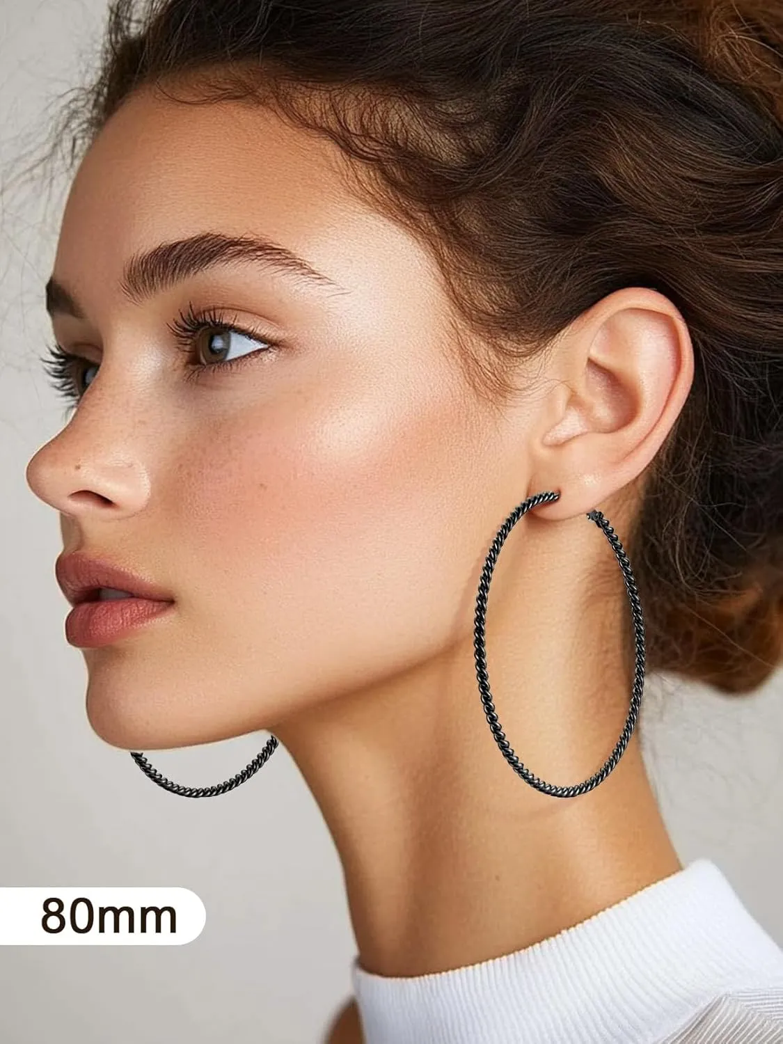 ChainsProMax 40-100MM Twisted Hoop Earrings, Hypoallergenic Stainless Steel/14K Gold Plated/Black Earrings-with Gift Box