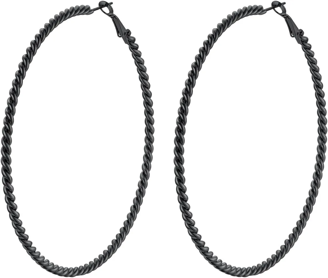 ChainsProMax 40-100MM Twisted Hoop Earrings, Hypoallergenic Stainless Steel/14K Gold Plated/Black Earrings-with Gift Box