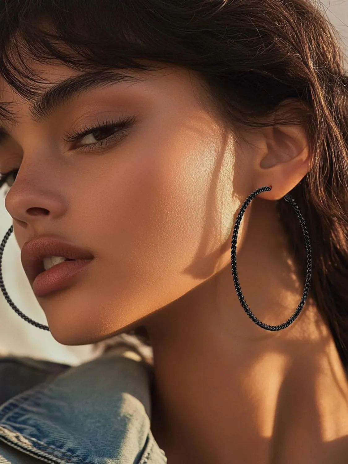ChainsProMax 40-100MM Twisted Hoop Earrings, Hypoallergenic Stainless Steel/14K Gold Plated/Black Earrings-with Gift Box