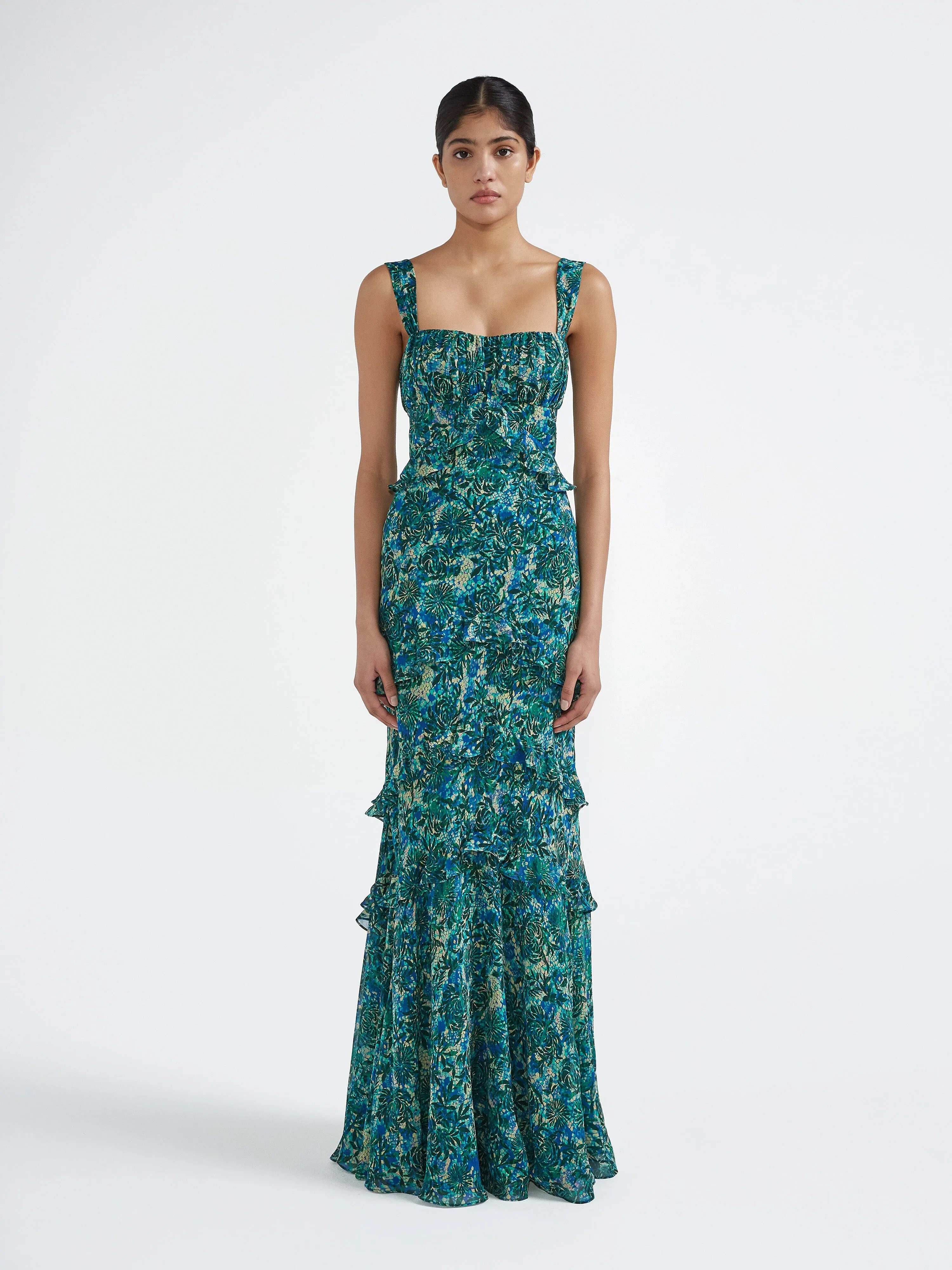 Chandra Dress in Python Flower Emerald