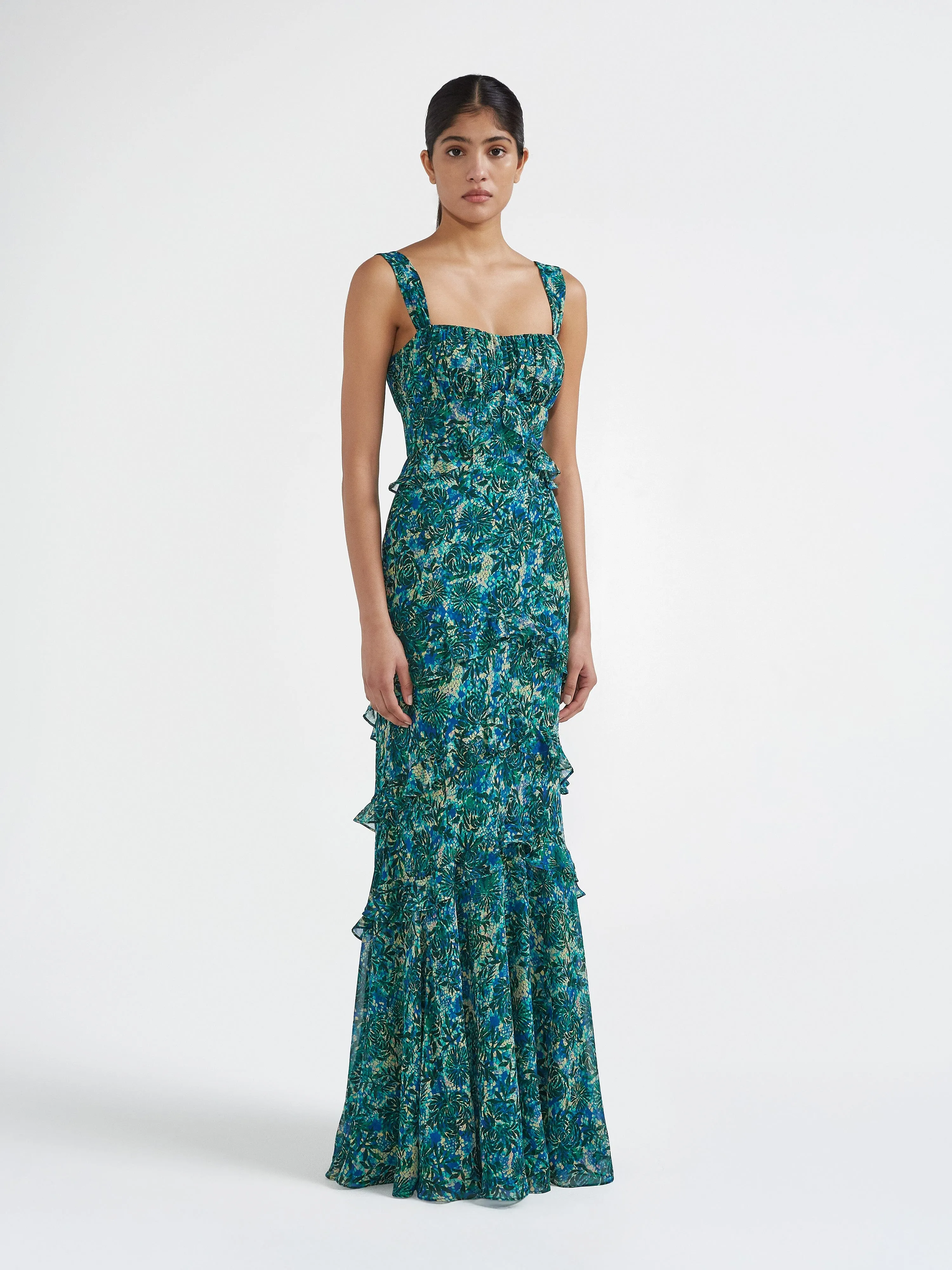 Chandra Dress in Python Flower Emerald