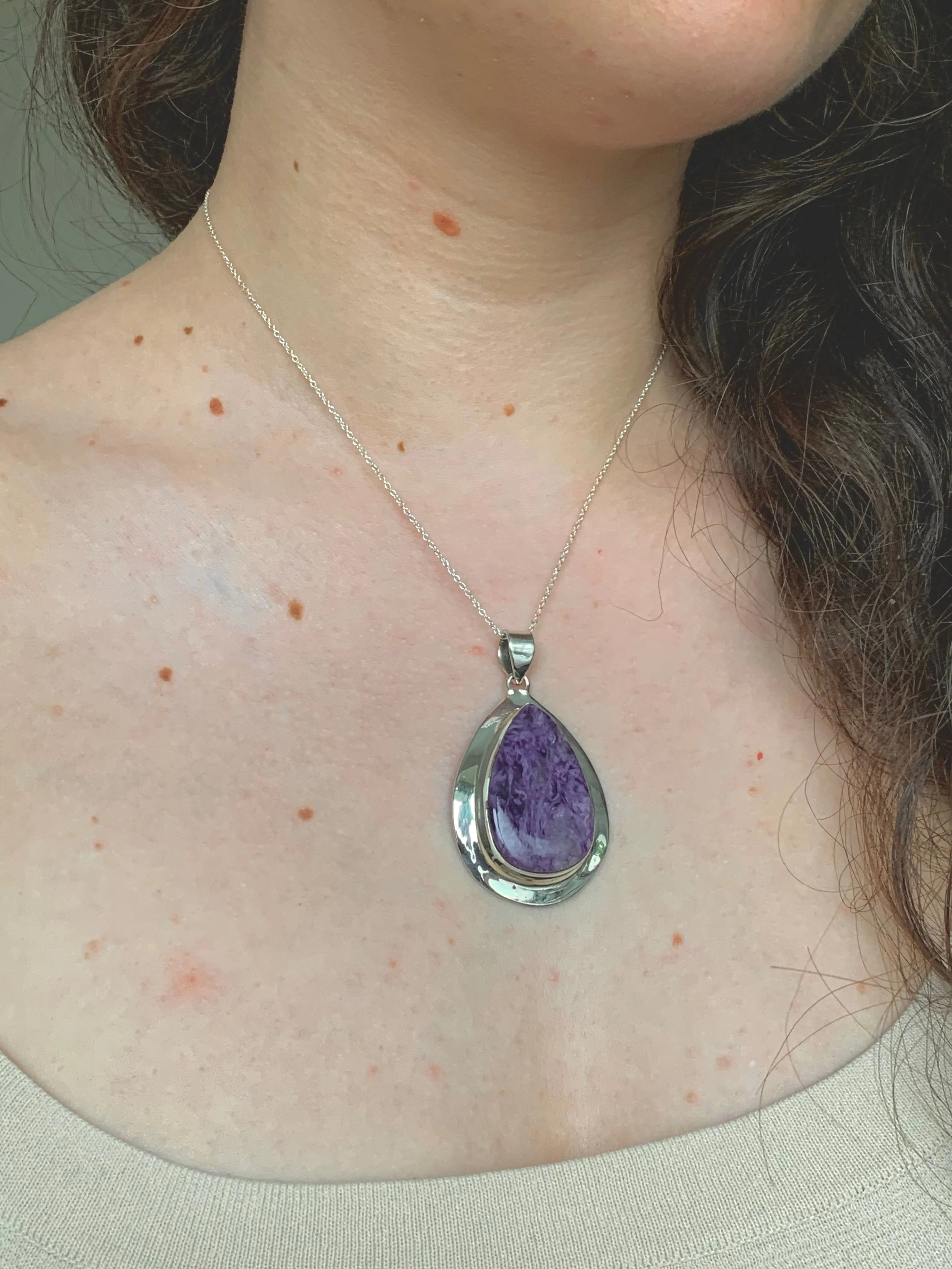 Charoite Medea Pendant - Chunky Teardrop
