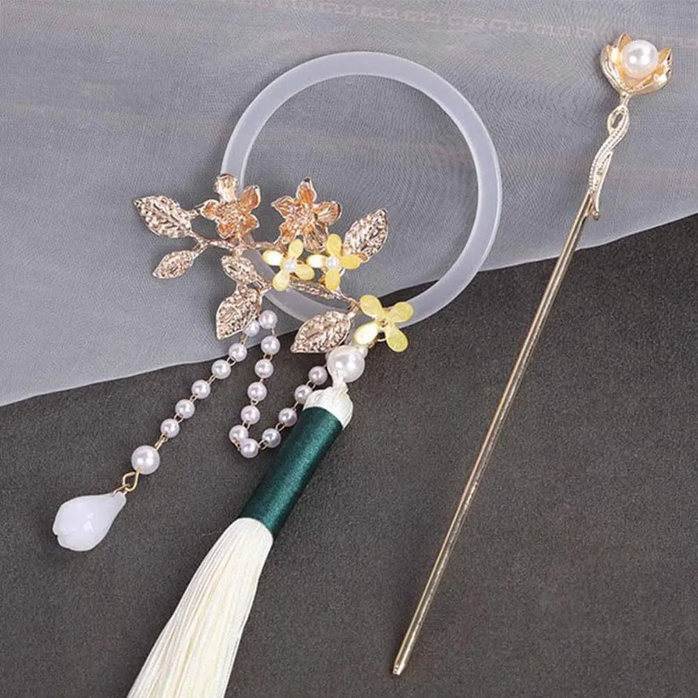 Chinese Ancient Style Hairpins Clips Metal Hair Sticks Forks Flower Tassel Pearls Headpieces for Women Hanfu Headwear As Show Jewelry