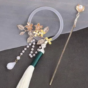 Chinese Ancient Style Hairpins Clips Metal Hair Sticks Forks Flower Tassel Pearls Headpieces for Women Hanfu Headwear As Show Jewelry