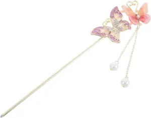 Chinese Butterfly Hair Chopsticks with Flower Design and Stylish Long Tassel Elegant Retro Hairpin for Long Hair for Daily Wear and Special Occasions