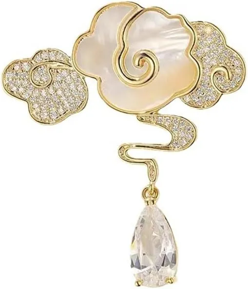 Chinese Style Cloud Brooch Crystal Beautiful Women Brooch Rhinestone Brooch Elegant Pendant Pleated Design Buckle Badge Vintage Water Drop Crystal Chest Flower Girl Gift Clothing Accessory