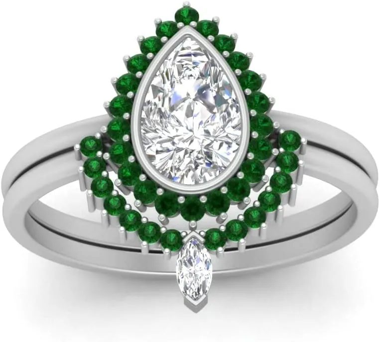 Choose Your Gemstone Bezel Pear Shape Halo CZ Diamond CZ Ring Sterling Silver Pear Shape Wedding Ring Sets Ornaments Surprise for Wife Symbol of Love Clarity Comfortable US Size 4 to 12