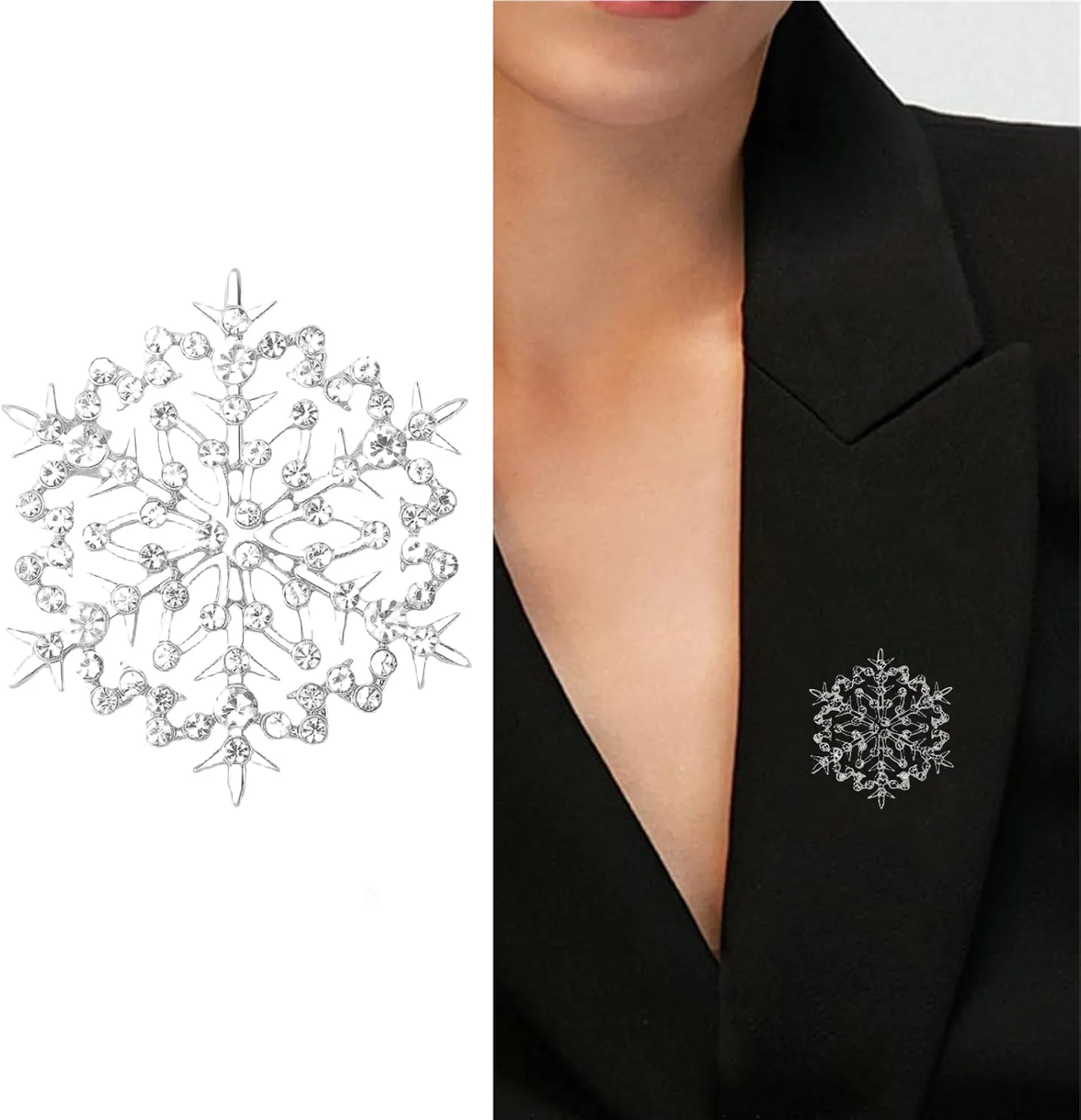 Christmas Snowflake Brooch Pins for Women,Shiny Clear Rhinestone Winter Flower Lapel Pins Elegant Crystal Christmas Brooch Badge Pins Cloth Dress Accessories Jewelry