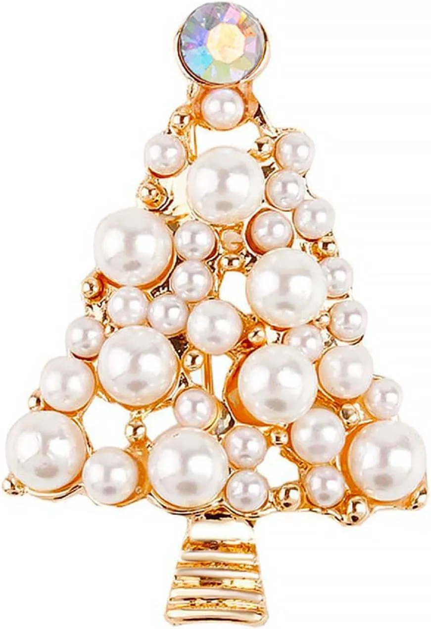 Christmas Tree Brooch Pins Imitation Pearl Crystal Rhinestone Christmas Trees Brooch Pin Christmas Jewelry
