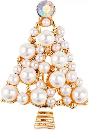 Christmas Tree Brooch Pins Imitation Pearl Crystal Rhinestone Christmas Trees Brooch Pin Christmas Jewelry