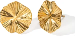 Chunky Gold Large Stud Earrings for Women Round Disc Stud Earrings Irregular Texture Earrings Trendy Vintage Jewelry