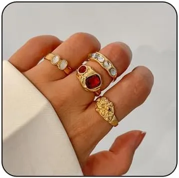 Chunky Gold Rings for Women Adjustable Dainty Rings for Women Bold Thick Statement Stackable Thin Band Silver Gold Plated Jewelry