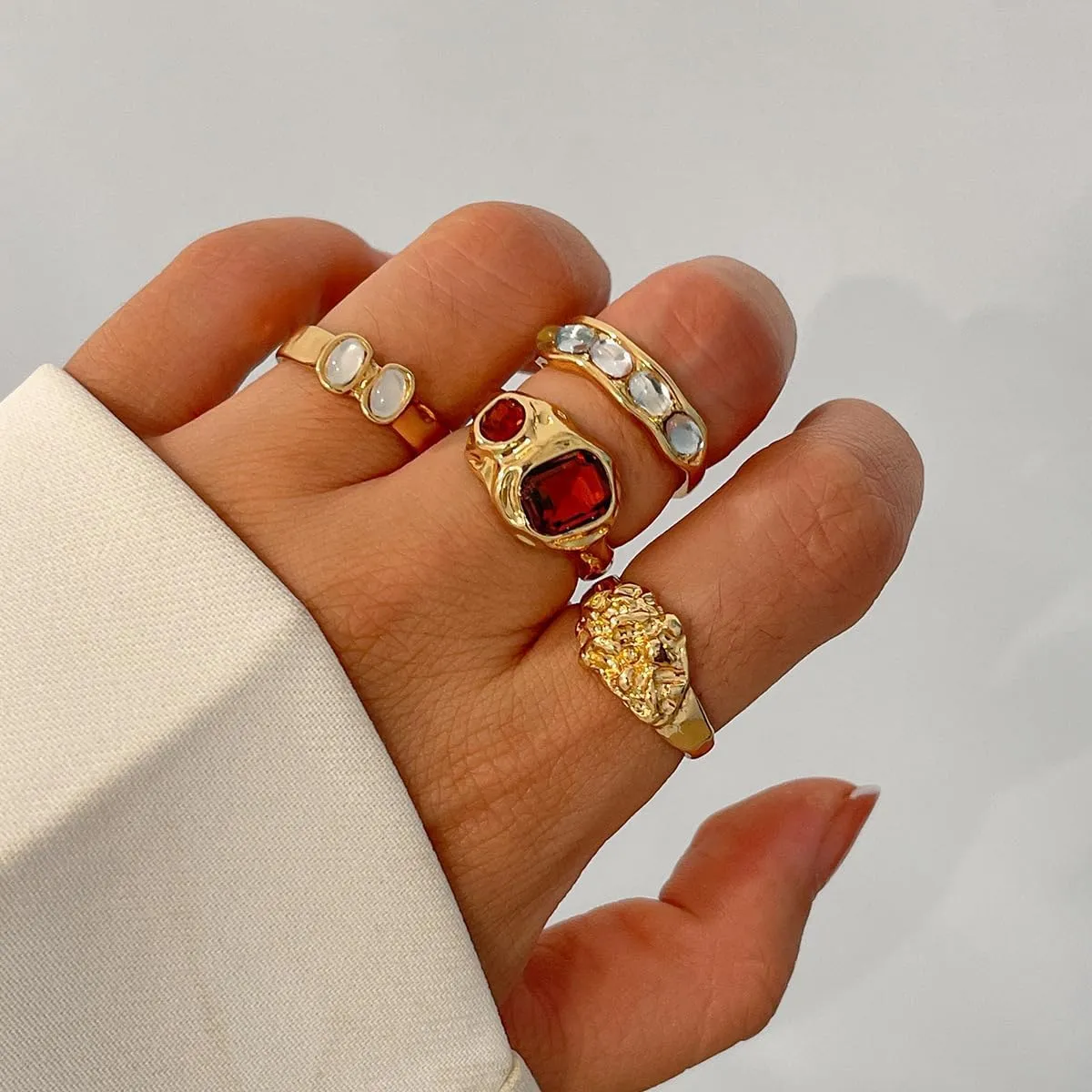 Chunky Gold Rings for Women Adjustable Dainty Rings for Women Bold Thick Statement Stackable Thin Band Silver Gold Plated Jewelry
