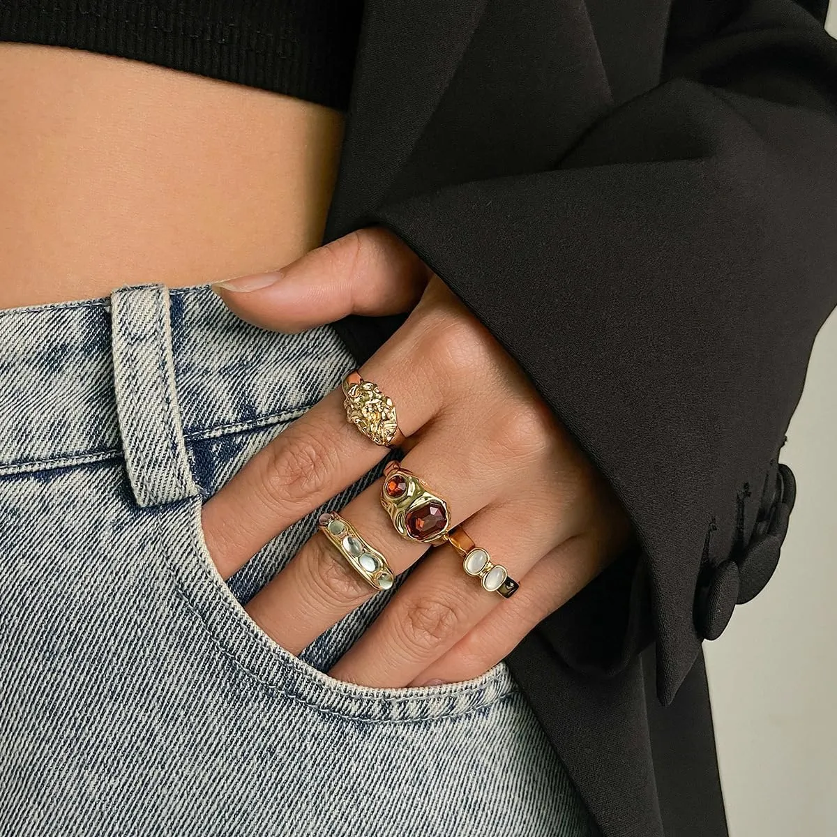 Chunky Gold Rings for Women Adjustable Dainty Rings for Women Bold Thick Statement Stackable Thin Band Silver Gold Plated Jewelry