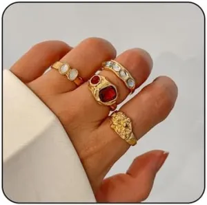 Chunky Gold Rings for Women Adjustable Dainty Rings for Women Bold Thick Statement Stackable Thin Band Silver Gold Plated Jewelry