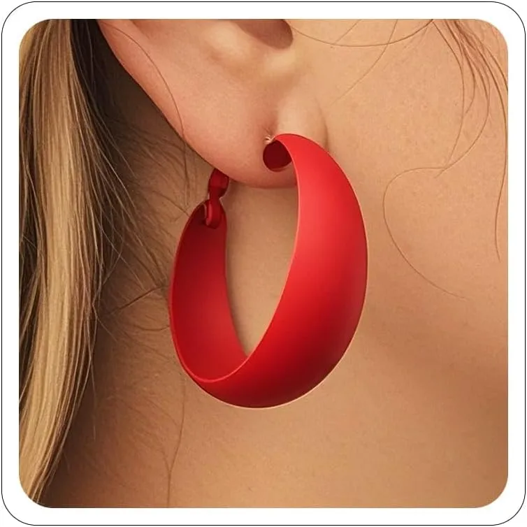 Chunky Hoop Earrings for Women 1.6Inch Earrings 80s 90s Statement Wide Hoop Earrings Large Trendy Exaggerated Earring Vintage Neon Earrings Jewelry Accessories