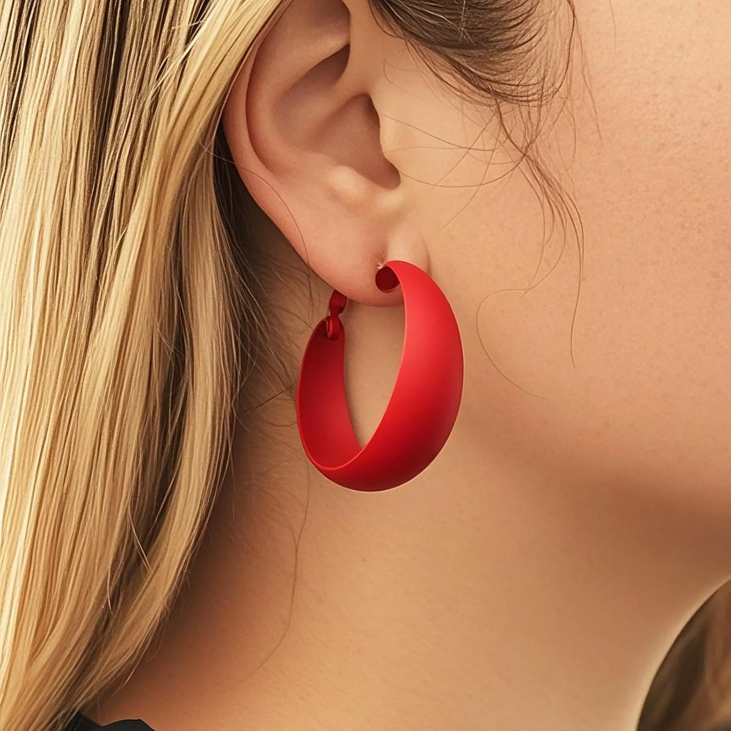 Chunky Hoop Earrings for Women 1.6Inch Earrings 80s 90s Statement Wide Hoop Earrings Large Trendy Exaggerated Earring Vintage Neon Earrings Jewelry Accessories