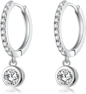 CiNily Small Dangle Hoop Earrings for Women Girls,14K White Gold Mini Huggie Hoop Earrings Hypoallergenic Diamond Drop Earrings Dainty Cute Cubic Zirconia Dangle Hoops Jewelry Gifts