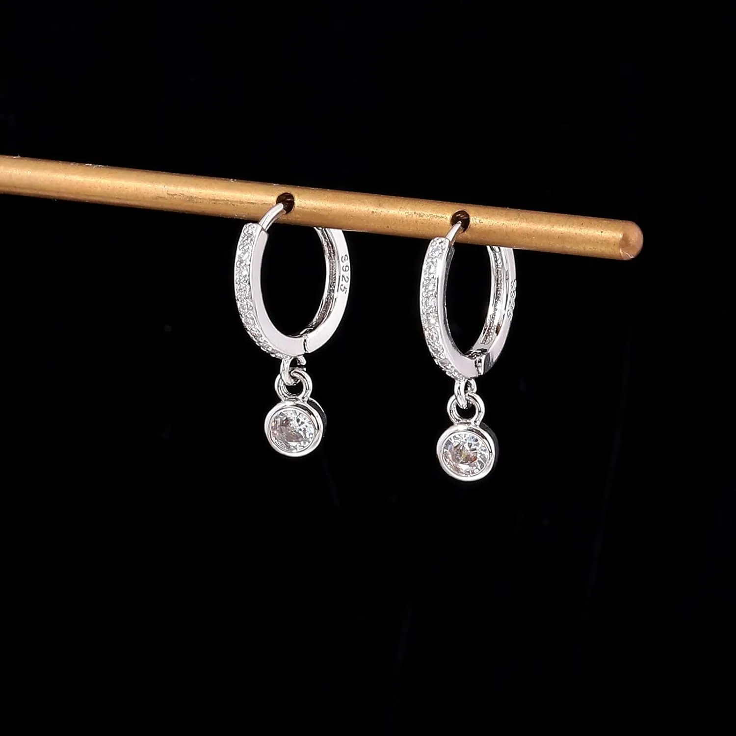 CiNily Small Dangle Hoop Earrings for Women Girls,14K White Gold Mini Huggie Hoop Earrings Hypoallergenic Diamond Drop Earrings Dainty Cute Cubic Zirconia Dangle Hoops Jewelry Gifts